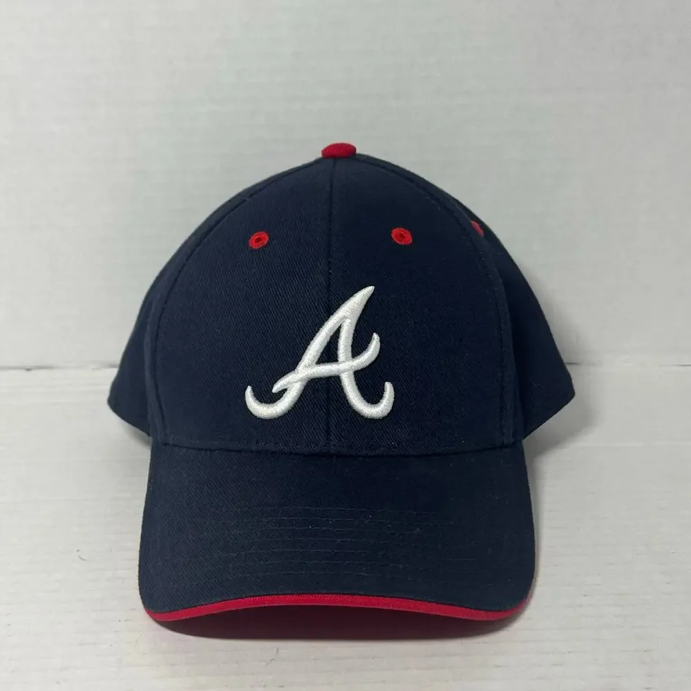 Youth Atlanta Braves Baseball Hat Adjustable back Navy Blue Red and White A Logo